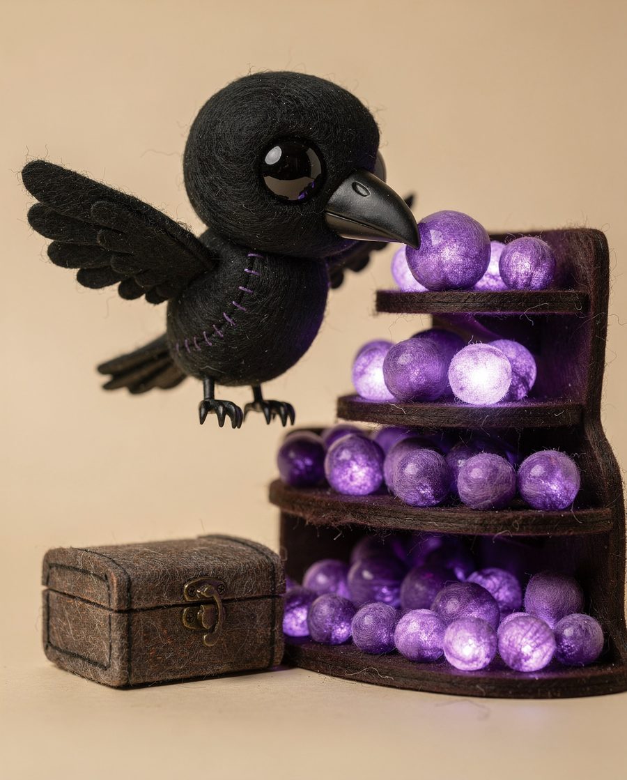 The raven placing a glowing orb atop rising tiers of memory